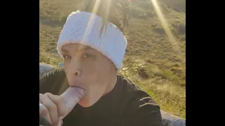 drinking coffee and getting a delicious blowjob