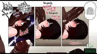 Brunette maiden suckling two giant dicks
