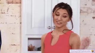 Nuru masseuse Maya Woulfe body slides her client to give him an oily back massage.The small tits petite brunette deepthroats his bbc and rides it