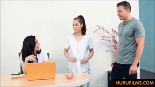 two massage girls and one lucky guy