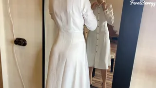 Masturbation of a cute girl in white
