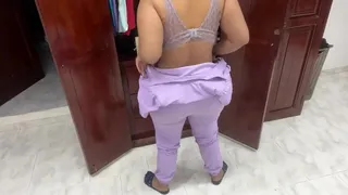 Voluptuous maid showing off her beauty when changing