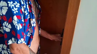 Mature old man enters the bathroom with a young girl!