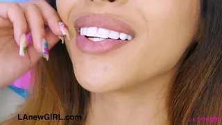 Slim brunette model naked close-up