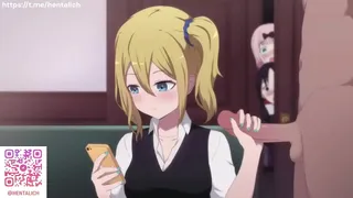 Ai Hayasaka jerks off his dick in front of his friend Mistress Kaguya hentai