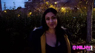 Horny busty woman calls her ex-boyfriend while a stranger licks her pussy in the park