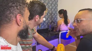 Homemade orgy between a married whore and her cuckold husband's friends