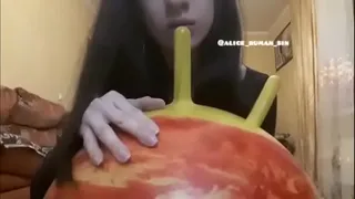 Young naughty girl sitting on the ball