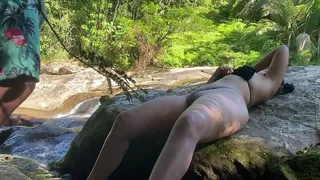 My wife at the waterfall Sex in the woods with a big ass