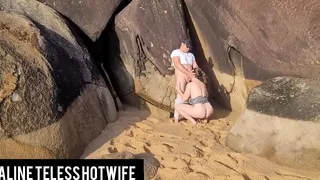Perfect fuck with naughty wife and tourist on the beach