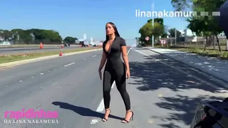 Japanese slut fucks with a big black guy on the highway