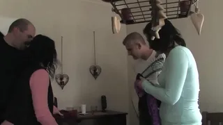 After a nice lunch, two stepsisters and two brothers have a nice family orgy