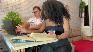 Unable to resist seeing my nerdy friend looking at me while studying for the test, I had hot sex with him without a condom on his fur and skin.