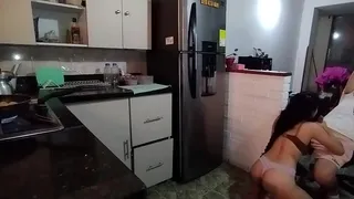 I masturbated looking at her how she was dressed and she couldn't bear to suck my entire cock.