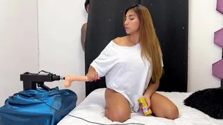 Caught masturbating! My stepsister pleases herself with a fucking machine and I tricked her by replacing her toy