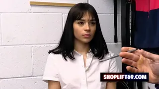 Hot teen shoplifter takes her way out by giving the officer a nice blowjob and riding his cock