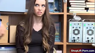 Petite teen is arrested by store officer because she and her boyfriend stole in the store.The officer conducts a strip search to her and he then tells her that if she cooperates he will not call the cops.The officer pulls out his dick and fucks her.