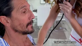 Older guy enjoys diving deep in sexy nurse bot