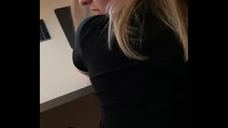 Leonie gives blowjob in her office