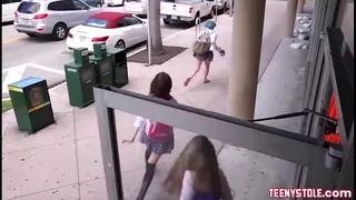 Blonde teenie shoplifter enjoying some dick in pussy from punisher officer