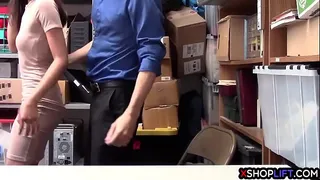 Asian petite teen thief suspected and fucked by a security guards big cock in his back office so he does not call the cops after he fucked her