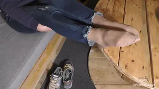 My smelly nylon feet after a long walk in shoes