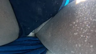 Black Milf Flower gets fucked in the pool, older guy sucks her titties and cum in her pussy