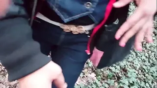 Teen babe sucking dick outdoors