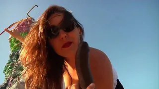 Sinn Sage Masturbating with a Big Black Dildo Outside