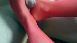 Plays with a dick in heels and jerks off a dick with her feet-Foot fetish cumshot on her feet