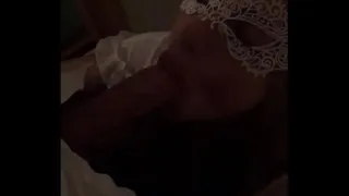 Masked newlywed sucks cock