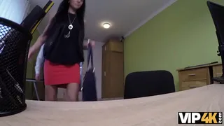 VIP4K. Adorable Russian girl rides a loan officer's cock in her office