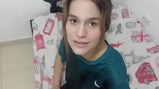 I undress my shy stepsister to suck her big breasts and pour my cum there.