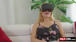 VR porn with lovely natural busty black beauty and her busty stepmom