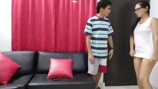 My stepmother gives me a very rich blowjob on the sofa at home