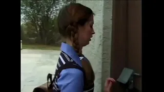 Young lustful bitch with pigtails sucks and fucks the janitor