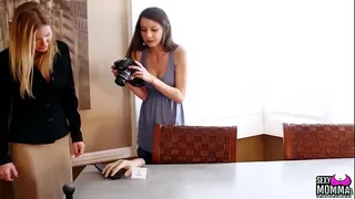 Cutest teen ever licks with lesbian MILF