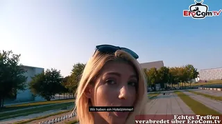 small skinny student teen make a sex casting on street and seduced to fuck
