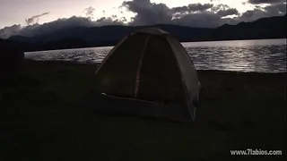 Sex with his girlfriend in a tent in the field
