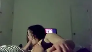 Phat ass brunette sucking big cock before getting pussy pounding from behind