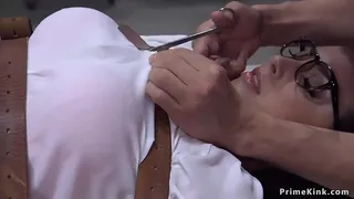 Sexy brunette police psychologist ass banged in bondage