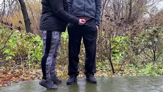 StepMother-in-law controls son-in-law's cock outdoors