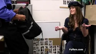 Security guard catches hottie in fake police uniform then fucks her