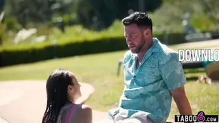 Pool guy has a curvy client and he made this MILF help him out so he could perv on her
