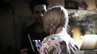 Pregnant stepsister asks stepbrother to fuck one last time.He fucks her rough and spanks her.The petite blonde is facefucked and he fingers her pussy