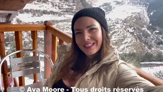 French slut gets fucked in the snow in the middle of a hiking trail and swallows all the cum