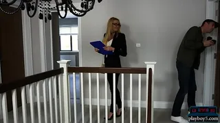 Sexy real estate agent MILF threesome with a client