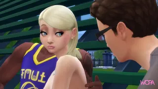 Cuckold watches his girlfriend having sex with Strongman in a public place