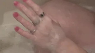 Milf. Soapy foam on tits, pussy, ass, legs. Sexy blonde Milf takes bathroom. Handjob. Solo MILF. Shower