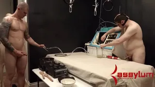 Cum hungry slobbering teen bondage slut ass rammed and sucking two ccoks